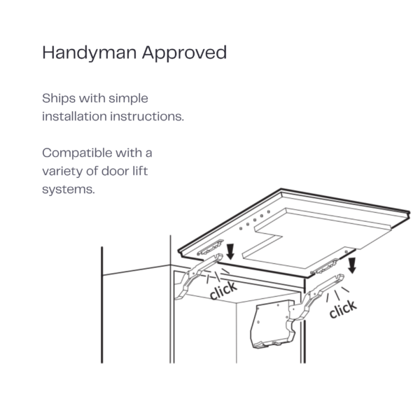 Parallel AV Kitchen Cabinet Televisions are easy to install and work with standard cabinet door lifts